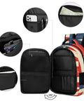 Antique Distressed Star Stripe Flag Printed Unisex Backpack with compartments open showing large capacity design and polyester build