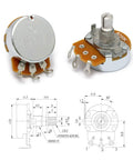 Alpha Pots Linear B250k Tone Potentiometer for Electric Guitars and Basses with 6mm Split Shaft, fixing nut and washer