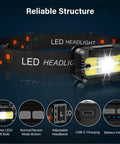 Rechargeable LED Headlamp With Motion Sensor Waterproof All Weather Outdoor Headlight White And Red Light 8 Modes 4 Pack