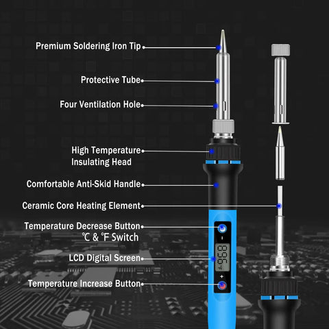 Diagram of 80W 110V Soldering Iron Kit With Fast Heat Up In 10 Seconds, LCD Digital Adjustable Temperature Soldering Gun components