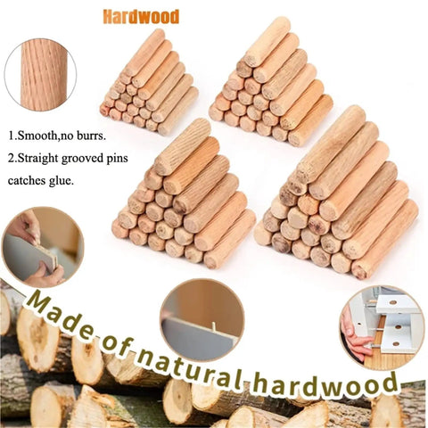 1000Pcs Woodworking Dowels Kit With Round Grooved Fluted Wood Dowel Pins 6x30mm showing smooth, burr-free finish