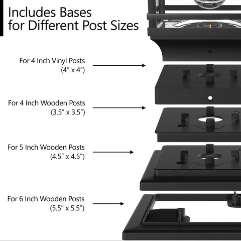 Diagram of bases for Solar Post Cap Lights Edison Style For Outdoor Posts 4x4 5x5 6x6 LED Warm White Auto On At Dusk