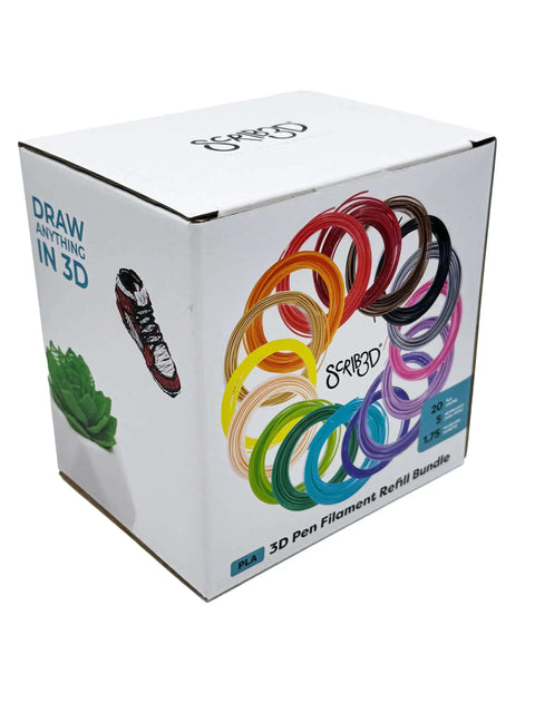 Box of Pen Filament Refills for 3D Pens, 1.75mm PLA, 320 Feet, 20 Colors, compatible with SCRIB3D and PIKA3D