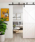 7ft Ceiling Mount Sliding Barn Door Hardware Kit For 42 Inch Wide Wooden Door installed with I Shape Hangers