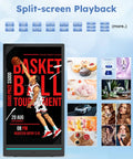 Take Your Business On The Road With This 55 Inch Outdoor Mobile Digital Signage Display IP65 Waterproof Advertising Kiosk Boasting Slick Wireless Streaming And Tough As Nails Screens showcasing split-screen playback of various content.