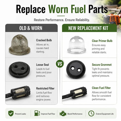 Fuel Line Repair Kit With Filter and Primer Bulb Grommets For Honda FG110K1ANT Small Engine Gasoline System Fixing Replacements Upkeep And Smooth Operation comparing old and new parts