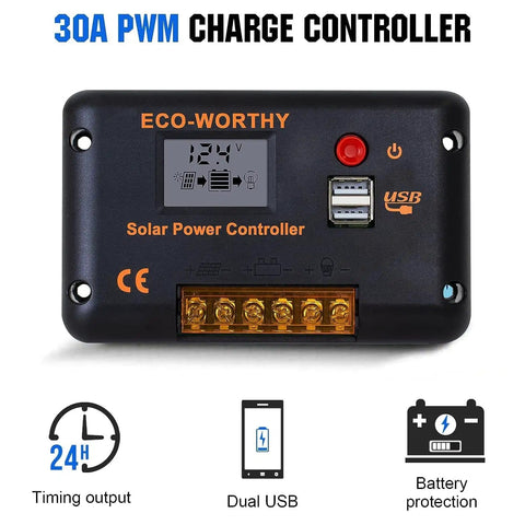30A PWM charge controller from 130W Monocrystalline Flexible Solar Panel Kit With 30A 12V Charge Controller For Off Grid Home RV Boat Campers Uneven Surfaces Plug And Play No Fuss Installation