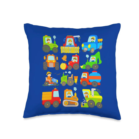 Farm Vehicle Throw Pillow Featuring 12 Tractors And Harvest Machines Double Sided Print 100 Percent Polyester Fill For Boys And Girls Cool Farm Decor For Living Room Or Bedroom