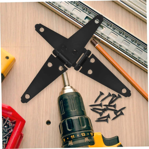 JECOMPRIS 2-pack heavy-duty gate hinges, black metal with mounting holes for barns and fences; screws included