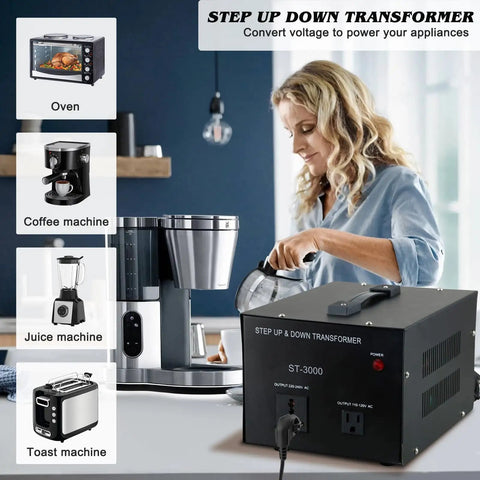 Heavy Duty Voltage Converter Transformer 3000W Step Up And Down 110V To 220V for home use on kitchen counter