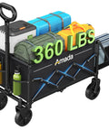 Heavy Duty Foldable Wagon Cart With 360 Lb Load Capacity, 90L Expandable Storage, 2 Cup Holders, 600D Oxford Fabric, loaded with items