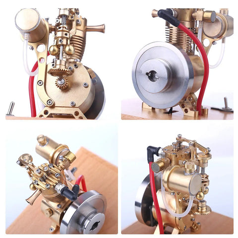 Mini 1.6cc Hit And Miss Four Stroke Gas Engine Model Kit With Visible Piston, Valves, And Flywheel, Authentic Vintage Engine Display For Education, STEM Toy For Adults, Hands-On Physics Experiment And Gift close-up brass engine model