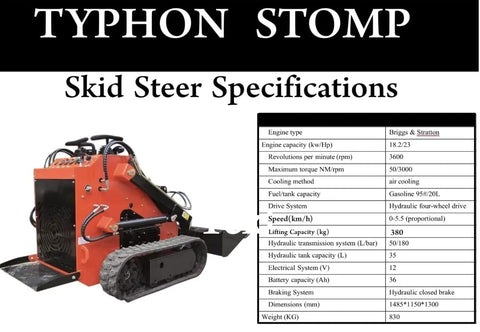 Mini Skid Steer Loader 1800 Lb Capacity With Auger For Digging Drilling And Light Bull Dozing In Gardens, product specifications