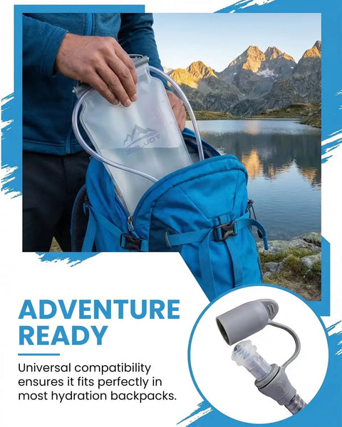Person placing Go To 2L Hydration Bladder Kit With Cleaning Kit For Hiking Backpacks Trail Ready Leakproof BPA Free in a blue bag