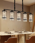 Five Light Modern Crystal Kitchen Island Pendant Light Black Metal Semi Flush Chandelier above dining table