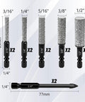 12 Piece Diamond Drill Bit Set With 35mm Extended Diamond Brazed Grinding Surface For Glass Ceramic Porcelain Marble Granite