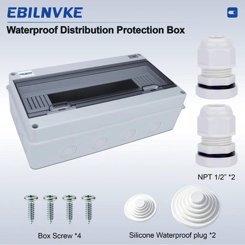Rugged 18 Way Circuit Breaker Box With IP65 Waterproof Rating Features Transparent Window Cover For Easy Checks Made From Premium ABS PC Alloy Distribution Panel with additional parts.