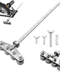 Precision Circular Saw Guide Rail Kit Featuring Heavy Duty Positioning Calipers, components laid out showing stainless steel construction and smooth glide.
