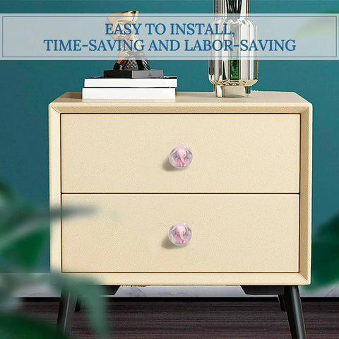 Elephant Themed Round Cabinet Knobs Set With Screws Premium Stainless Steel Pulls For Kitchen And Bedroom Cabinets Durable Rust Proof Lightweight Hardware No Fuss Easy Install 2 Pack pink elephant knob on cream dresser front