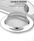 2 Pack Stainless Steel Kitchen Sink Strainers with 4.5 Inch Wide Rim showing rustproof mesh and smooth edging.