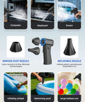 Cordless Air Duster With 300000 RPM Brushless Motor showing versatile usage for cleaning and inflating as a mini portable blower.