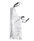 Badass Aluminized Heat Resistant Cover With Rock Solid Fireproof Safety Gear For Foundry Furnace Welding And Glass Blowing Hella Tough Heavy Duty Barbecue Bib showing reflective side and quick release straps.