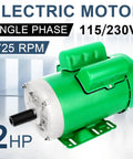 2HP Farm Duty Single Phase Electric Motor 1725 RPM 145T TEFC IP54 Heavy Duty Frame 7 Eighths Inch Shaft 115 230V Dual Voltage CW CCW Rotation Ideal For Pumps Fans Compressors, green