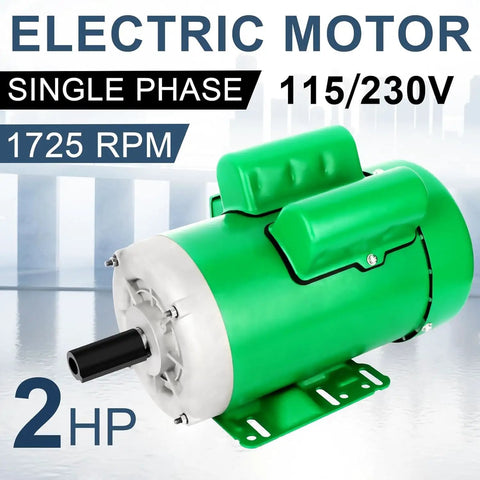 2HP Farm Duty Single Phase Electric Motor 1725 RPM 145T TEFC IP54 Heavy Duty Frame 7 Eighths Inch Shaft 115 230V Dual Voltage CW CCW Rotation Ideal For Pumps Fans Compressors, green
