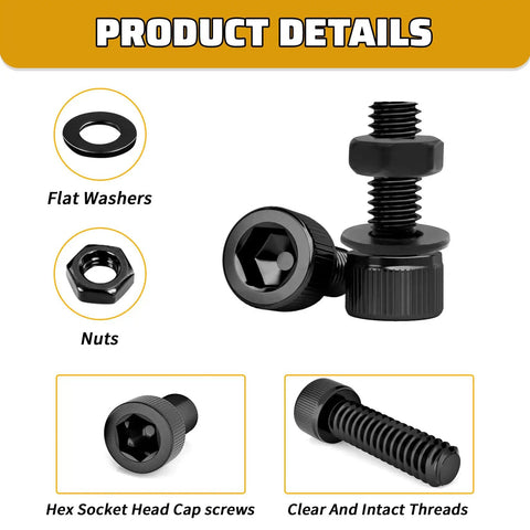 500 Piece M3 Screws Set With Hex Socket Head Bolts Nuts Washers For DIY And 3D Printer Builds close-up with screws, nuts, washers