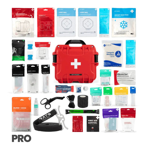 Mini Pro Waterproof First Aid Kit For Car, Home, Boat, Camping And Travel, Rugged Survival Medical Gear, opened with various supplies