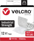 Heavy Duty Velcro Tape 12 Foot Roll Super Strong Sticky Back Holds Up To 10 Lbs Industrial Fasteners For Indoor Outdoor Use 1.5 Inch Width White Pack of 12 No Tools Needed packaging.