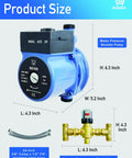 Instant Hot Water Recirculating Pump Kit For Standard Tank Heaters Skips The Wait For Scalding Shower Temps By Routing Cooled Water Back Through Smart Thermal Bypass Tech And Runs Smooth Any Day, showing product dimensions.