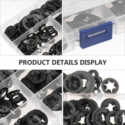 280 Pieces Manganese Steel Plum Tooth Lock Washers With Internal Teeth, Black Metal Retainer Rings in clear box