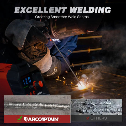 Welder using Powerful 220 Amp Stick Welder With Large 3.2 Inch LED Display for smooth welding seams.