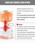 Backpacking Fuel Transfer Device Gas Canister Refill Adapter for Camping with red arrows indicating gas flow direction