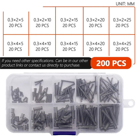 Assorted Compression Springs Kit 0.3mm Wire 2mm and 4mm OD 5 to 25mm Length 600 Pcs 304 Stainless Steel Heavy Duty DIY Repairs