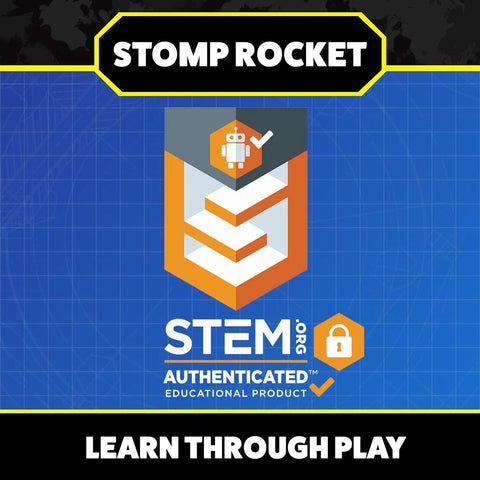 STEM.org authenticated badge for Glow In The Dark Rocket Launcher Kit For Kids With Four Soft Foam Rockets Backyard Blast Off STEM Toy