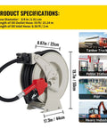 Heavy Duty Retractable Fuel Hose Reel With Automatic Refueling Gun For Diesel Gasoline Transfer with hose specifications.