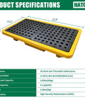 Spill Containment Pallet With Drain For Countertops And Labs, 5.3 Gallon Capacity, 26 X 14 X 4.7 Inch, Nestable And Easy To Move