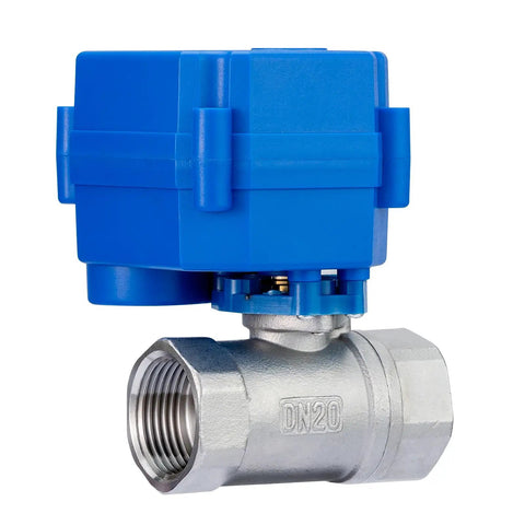 Half Inch Motorized Ball Valve In Stainless Steel With Full Port For Water Lines 9 To 24V AC DC Two Wire Auto Return NPT Thread