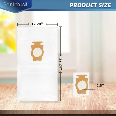 Six Pack Universal Cloth Vacuum Bags For Kirby All Generations And Sentria Models Fits 205811 204814 204811 showing size dimensions
