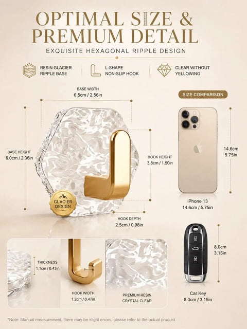 Heavy Duty Adhesive Wall Hooks With Rock Solid Grip, Hexagonal Ripple Texture Built Tough For Towels And Jackets, detailed size chart