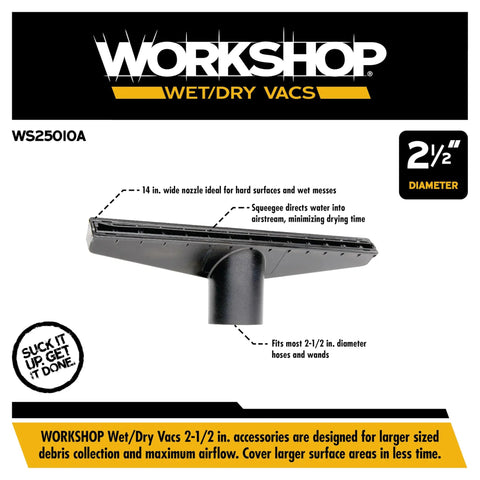 Wet Nozzle Attachment For Wet Dry Vacuum Cleaners With Wide Squeegee Directs Water Into Air Stream To Cut Drying Time