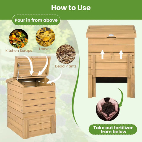Solid Wood Compost Bin 48 Gallon Outdoor Bin With Lockable Sliding Door Flip Top Opening Gas Rods Beefy Build Heavy Duty