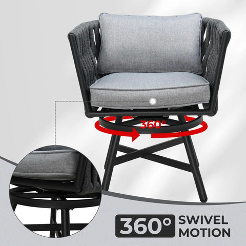Patio Rope Swivel Dining Chairs Set Of 2 With Cushions, Heavy Duty Outdoor Bistro Chairs for lawn garden deck porch balcony