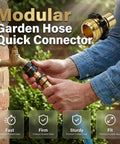 Person connecting Heavy Duty 3/4 Inch Garden Hose Quick Connector With Armor Grip Built Tough to outdoor faucet