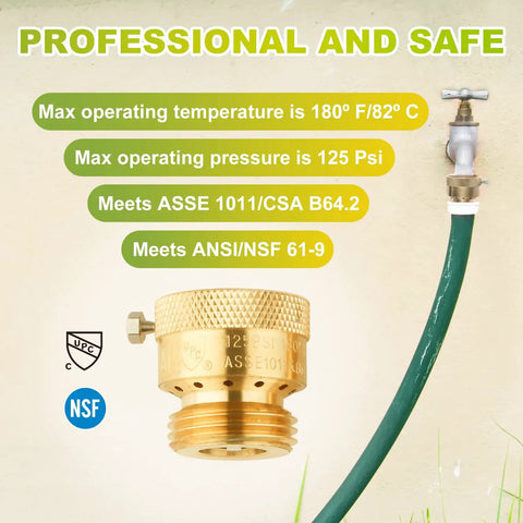 Two Pack Three Quarter Inch GHT Hose Bib Backflow Preventers Vacuum Breakers Outdoor Faucet Anti Siphon Brass Garden Hose Bib For Backflow Prevention Durable Brass Construction For Outdoor Use