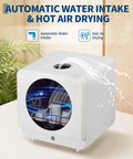 Plug And Play Portable Countertop Dishwasher with automatic water intake and hot air drying feature, ideal for tiny kitchens.