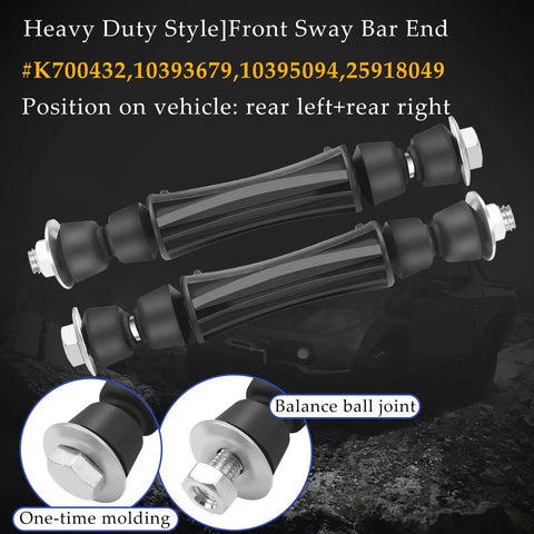 Front Sway Bar Link Stabilizer For 2007 Through 2016 Chevy Silverado 1500 Avalanche Tahoe Suburban GMC Sierra Yukon Cadillac Escalade End Link Replacement Heavy Duty Easy Install, black pair