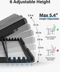Diagram showing 6 levels of height adjustment for Whisper Quiet Laptop Cooling Pad With Five Fans For 12 To 17 Inch Laptops And Notebooks